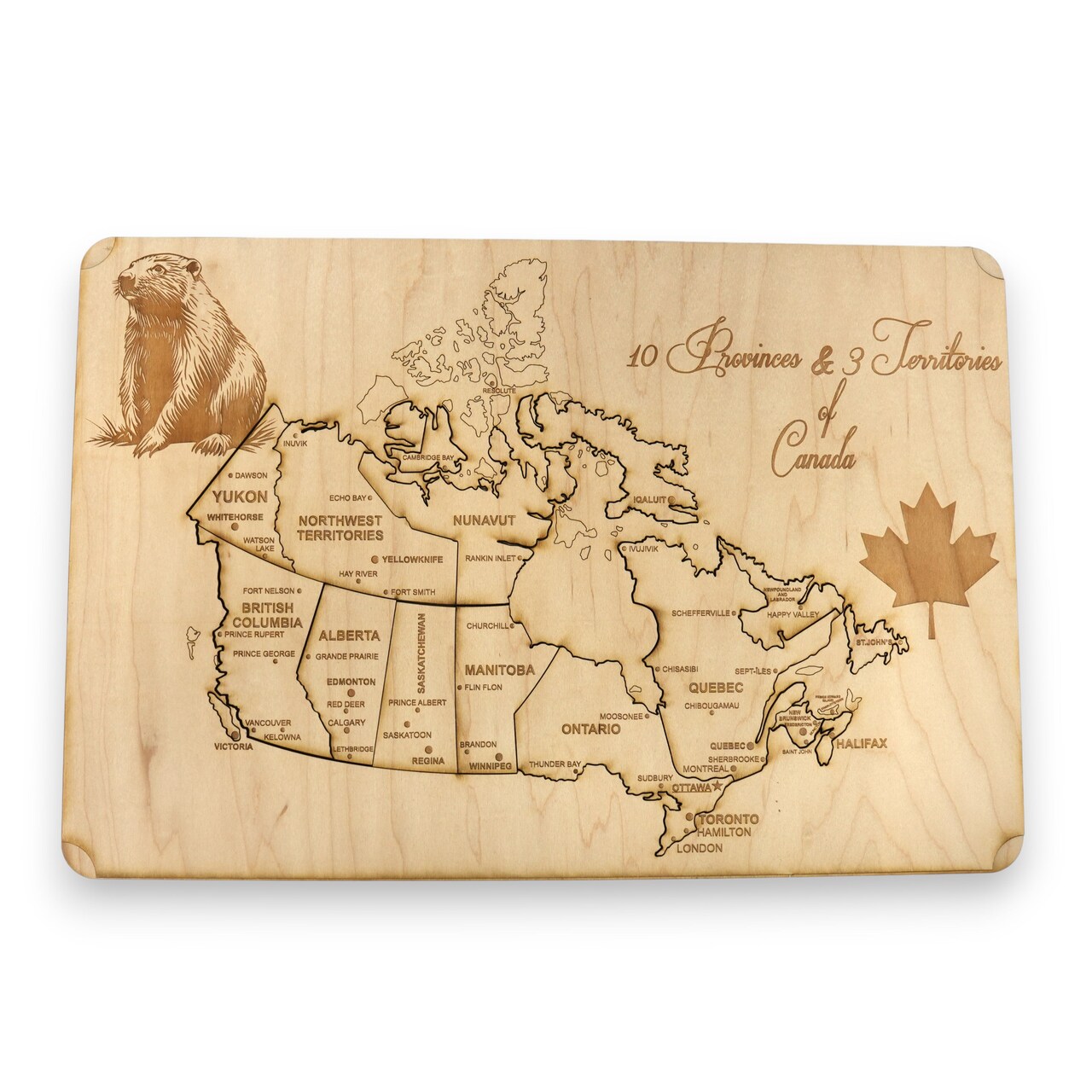Canada Map - Puzzle Map - Art Kit - Raw Wood 18x12 Inches - 18 pieces - With Stand